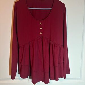 Burgundy Babydoll Tiered Long Sleeve Top | Soft & Flowy